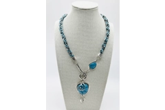 Turquoise Blue Necklace & Pendant + Bracelet + Earrings 3 piece set Handmade