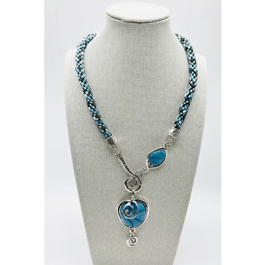 Turquoise Blue Necklace & Pendant + Bracelet + Earrings 3 piece set Handmade