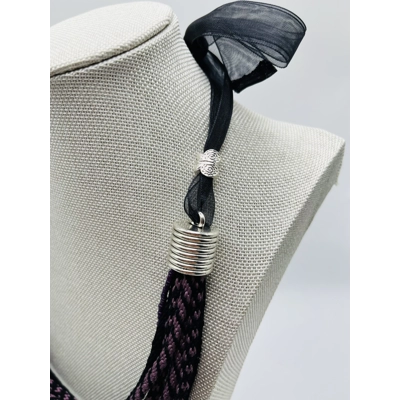 Black & Purple Multi-stranded Necklace & Real Amethyst Butterfly Earrings Set sterling silver