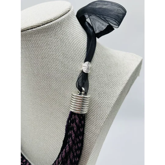 Black & Purple Multi-stranded Necklace & Real Amethyst Butterfly Earrings Set sterling silver