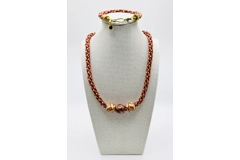 2 Piece Set Red Multicoloured Beaded Necklace & Bracelet Kumihimo Hand Braided