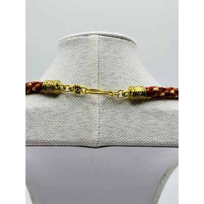 2 Piece Set Red Multicoloured Beaded Necklace & Bracelet Kumihimo Hand Braided