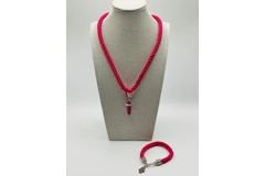 Pink Agate Pendant, Necklace And Bracelet 2 Piece Set