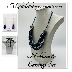 Blue Multi-strand Necklace And Silver Earrings Set