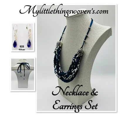 Blue Multi-strand Necklace And Silver Earrings Set
