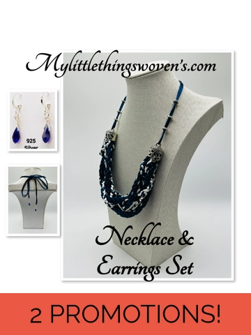Blue Multi-strand Necklace And Silver Earrings Set
