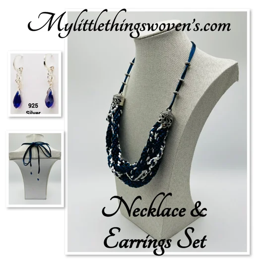 Blue Multi-strand Necklace And Silver Earrings Set