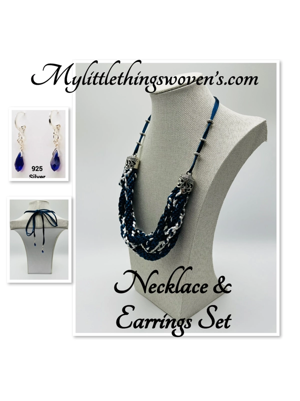 Blue Multi-strand Necklace And Silver Earrings Set