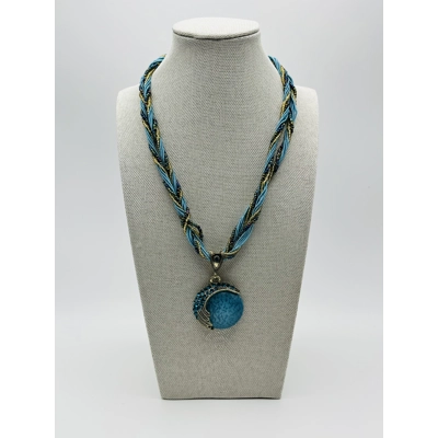 Moon Pendant And Necklace Blue or Red