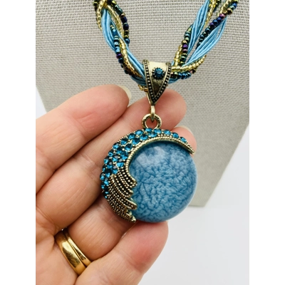 Moon Pendant And Necklace Blue or Red