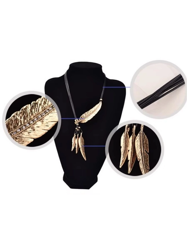 Bohemian Feather Multi Layer Necklace In Silver or Gold