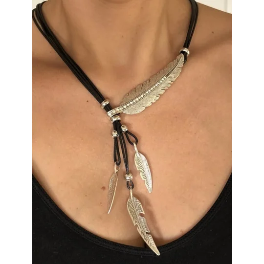Bohemian Feather Multi Layer Necklace In Silver or Gold