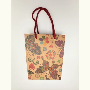 Butterfly And Flowers Gift Bag, Size A5 Printed Kraft Paper Gift Bag