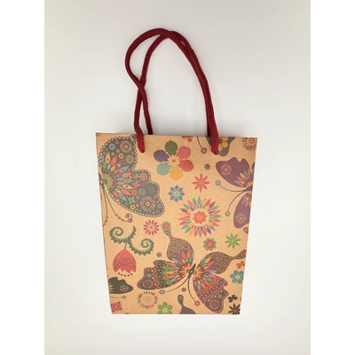 Butterfly And Flowers Gift Bag, Size A5 Printed Kraft Paper Gift Bag