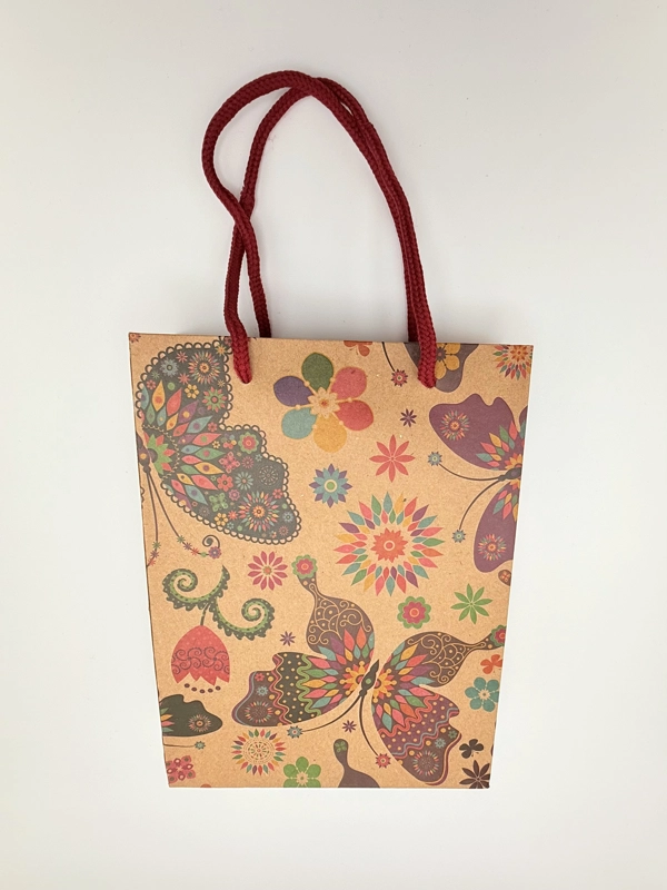 Butterfly And Flowers Gift Bag, Size A5 Printed Kraft Paper Gift Bag