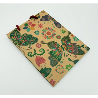 Butterfly And Flowers Gift Bag, Size A5 Printed Kraft Paper Gift Bag