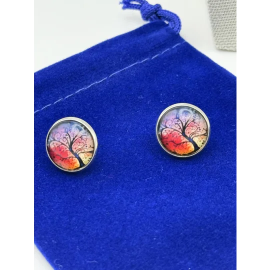 Glass Cabochon Tree of Life Necklace, Earrings & Bracelet 3 Piece Set in choice of colours