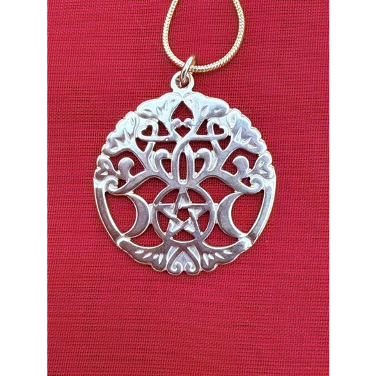 Tree of life with pentagram & moons pendant and necklace 18k gold plated