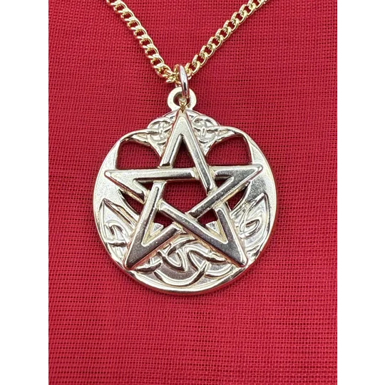 Gold Pentagram Medallion Pendant & Necklace 18k Gold Plated