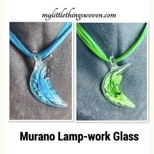 Murano Lamp-work Glass Crescent Moon Pendant & Necklace, B..