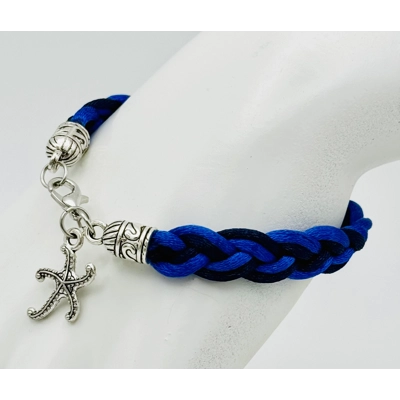 Blue Two-toned Braided Bracelet with Silver Charms,Ocean-theme
