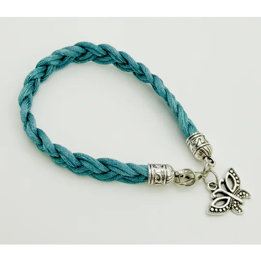 Jade Butterfly Braided Charm Bracelet Silver