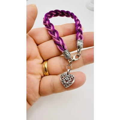 Pink Two-toned Flat Braided Bracelet with Dangle Charms Pink Two-toned Flat Braided Bracelet with Dangle Charms