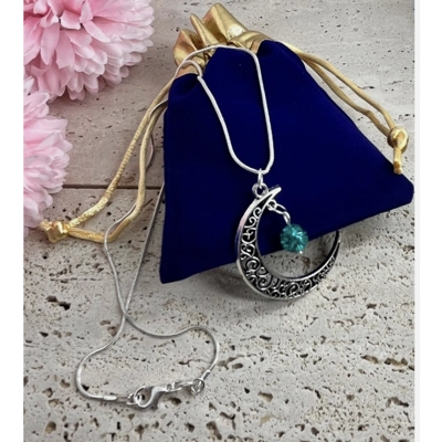 Blue Moon Pendant And Necklace 925 Silver Snake Chain 18"