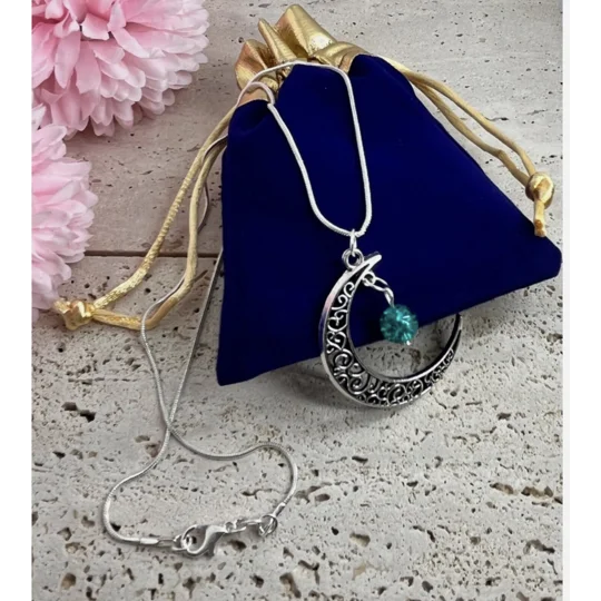 Blue Moon Pendant And Necklace 925 Silver Snake Chain 18"