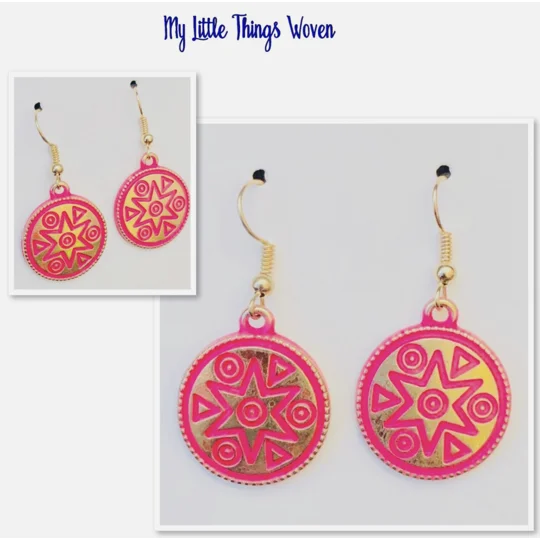 Indian Tribal Ethnic Necklace and Earrings Jewellery Gift Set in Pink & Gold