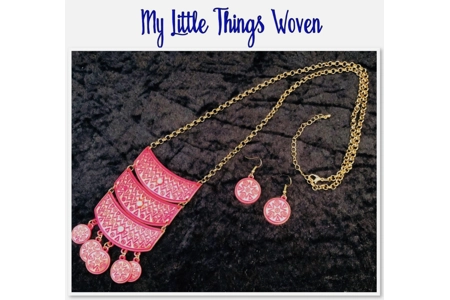 Indian Tribal Ethnic Necklace and Earrings Jewellery Gift Set in Pink & Gold