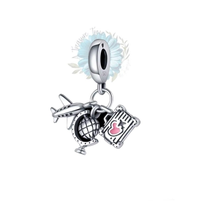 Suitcase, globe and plane charm