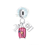 Pink suitcase, plane and passport charm