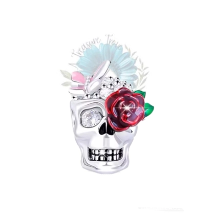 Gemmed skull and rose charm Gemmed skull and rose charm