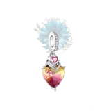 Pink and yellow glass heart charm