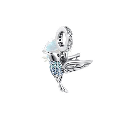 Jewelled silver bird charm Jewelled silver bird charm