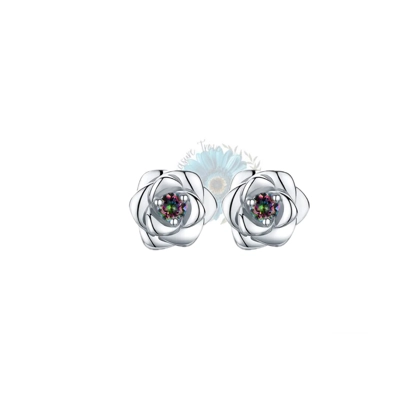 Rose with coloured stone stud earrings Rose with coloured stone stud earrings