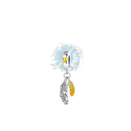 Silver and yellow dangle feather charm Silver and yellow dangle feather charm