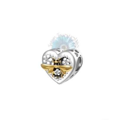 Heart honey bee and flower charm
