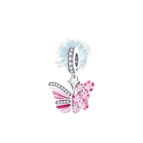 Pink strip and flowers butterfly charm