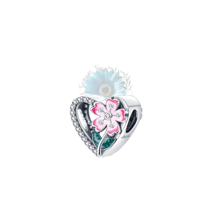 Pink flower heart charm