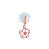 Rose gold pink flower dangle charm