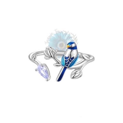 Blue bird and flower ring