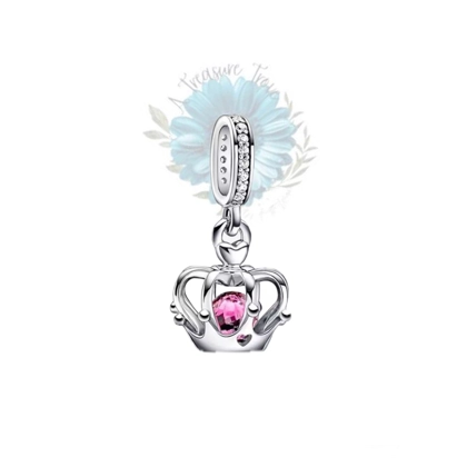Silver pink gem crown charm