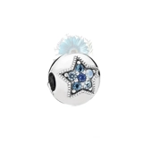 Blue gemmed star round charm