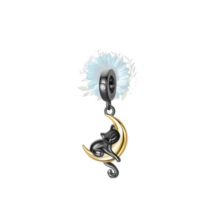 Gold moon and black cat charm Gold moon and black cat charm
