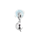 Silver moon and black cat charm