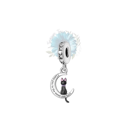Silver moon and black cat charm Silver moon and black cat charm