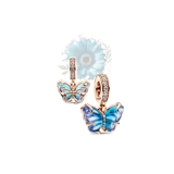 Rose gold blue butterfly charm