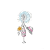 Glass, hat and flower charm